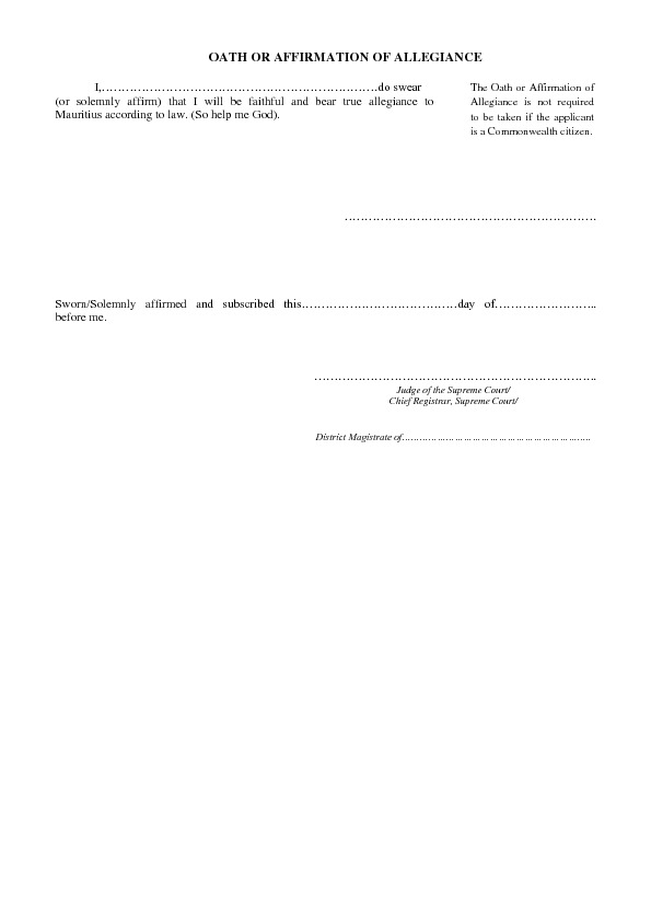 APPLICATION OF REGISTRATION OF FOREIGN SPOUSES OF MAURITIAN CITIZENS - Application for Registration as a Citizen of Mauritius