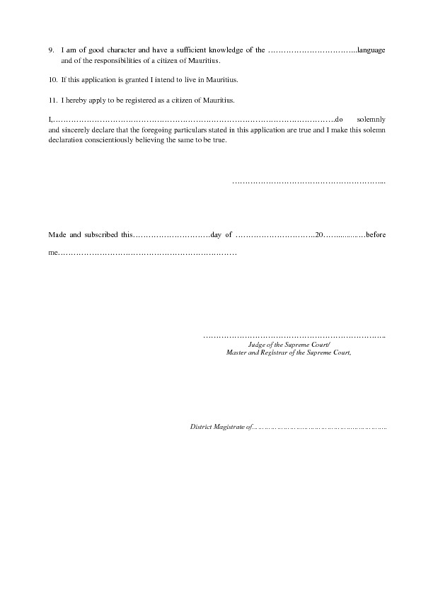 REGISTRATION OF COMMONWEALTH CITIZENS - Application for Registration as a Citizen of Mauritius