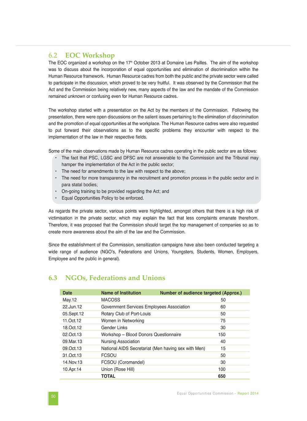 Equal Opportunities Commission Report 2014