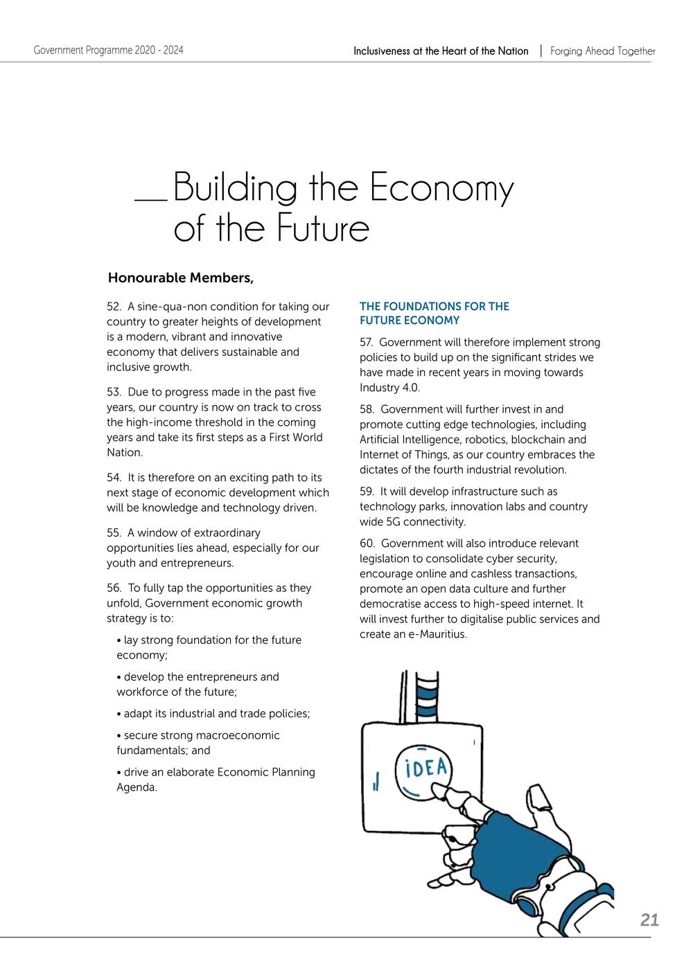 Government Programme 2020-2024:Towards an inclusive, high income and green Mauritius - Forging ahead together