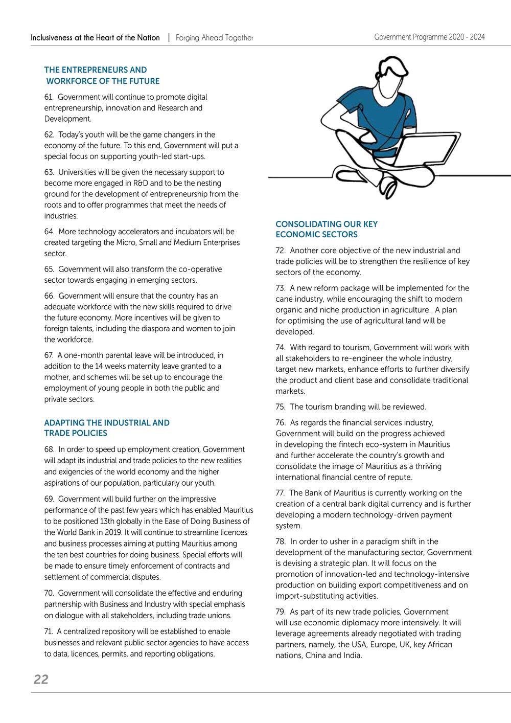 Government Programme 2020-2024:Towards an inclusive, high income and green Mauritius - Forging ahead together