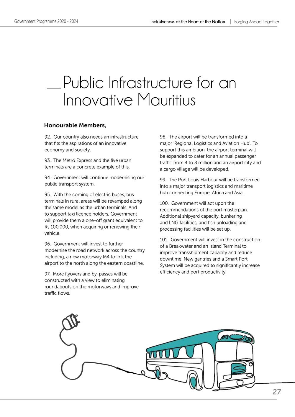 Government Programme 2020-2024:Towards an inclusive, high income and green Mauritius - Forging ahead together