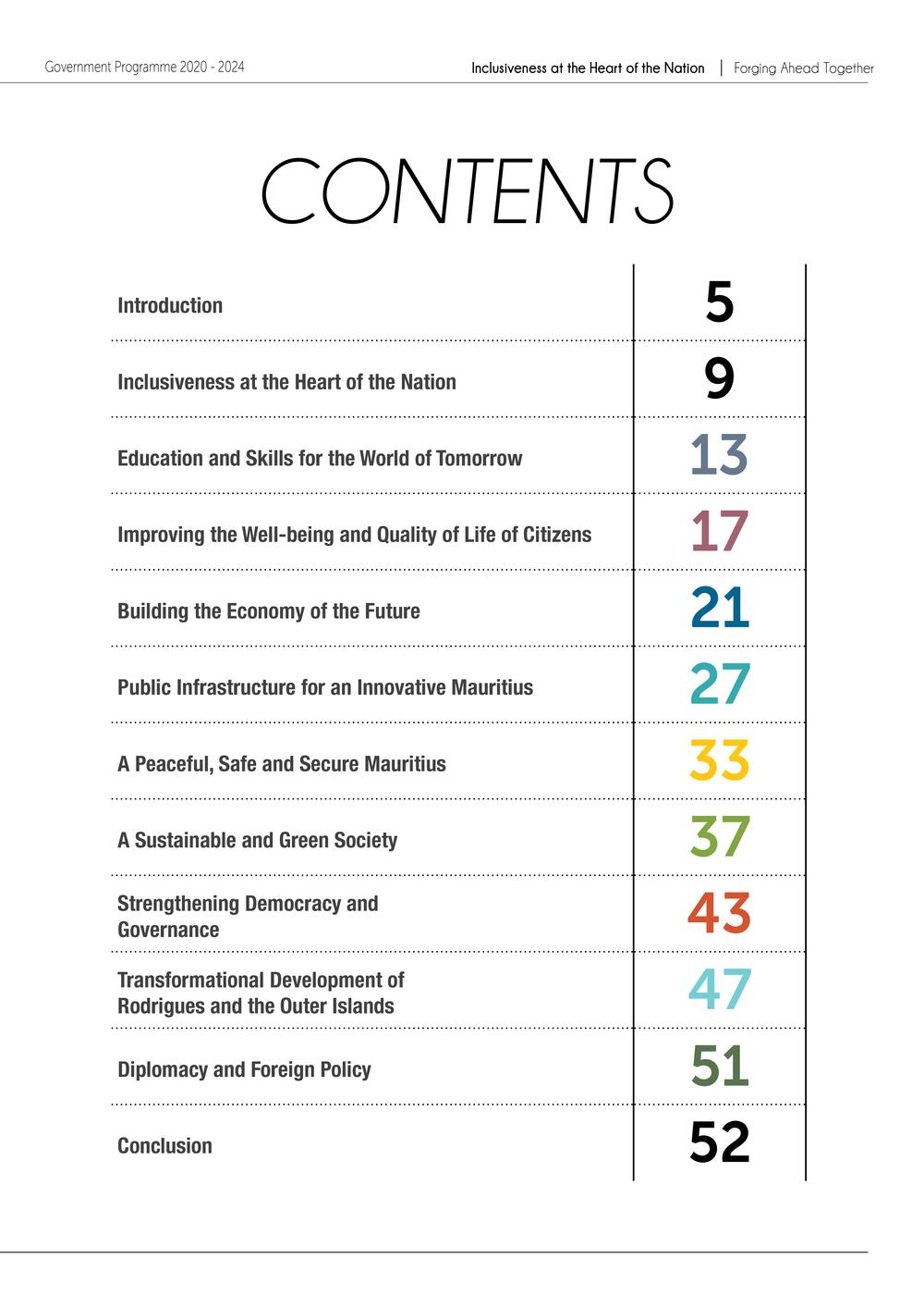 Government Programme 2020-2024:Towards an inclusive, high income and green Mauritius - Forging ahead together