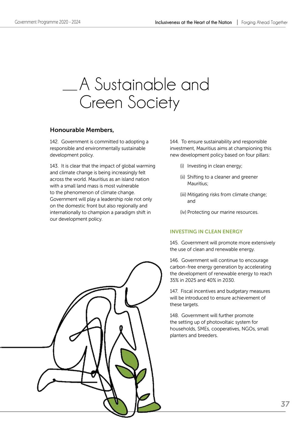 Government Programme 2020-2024:Towards an inclusive, high income and green Mauritius - Forging ahead together