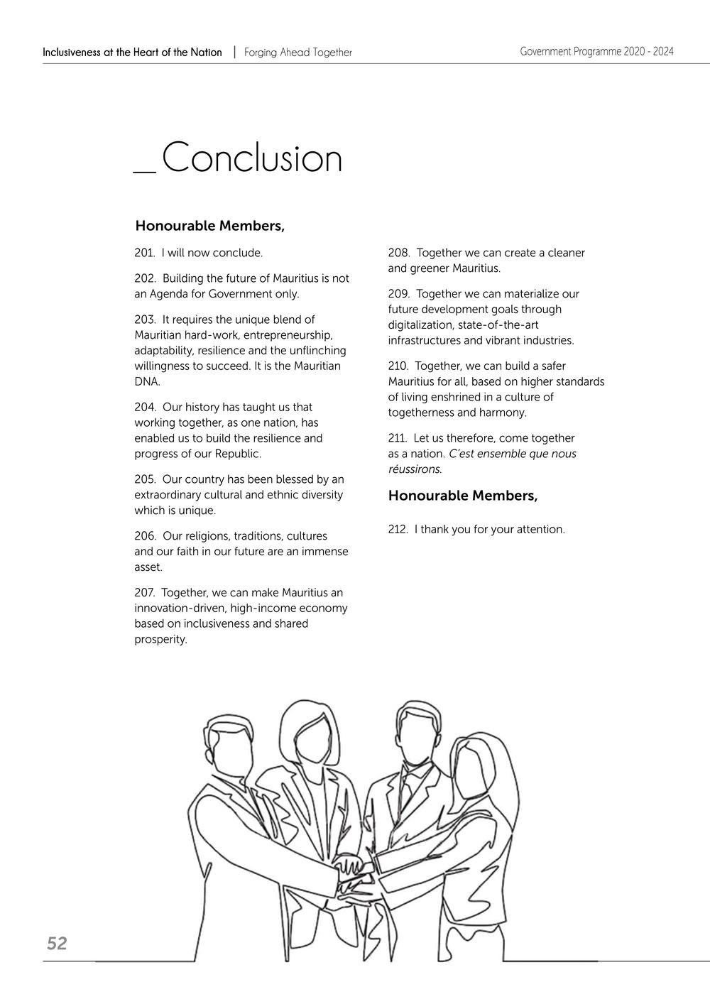 Government Programme 2020-2024:Towards an inclusive, high income and green Mauritius - Forging ahead together