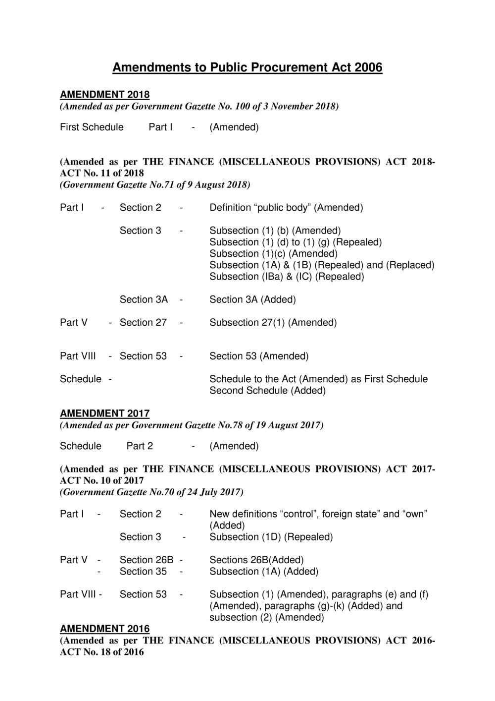 Public Procurement Act 2006-Amended as per Government Gazette No. 100 of 3 November 2018