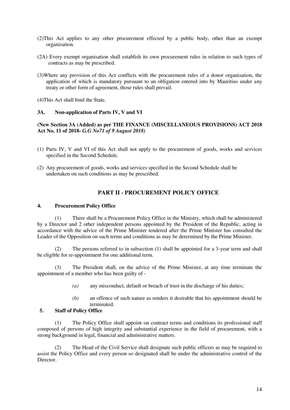 Public Procurement Act 2006-Amended as per Government Gazette No. 100 of 3 November 2018