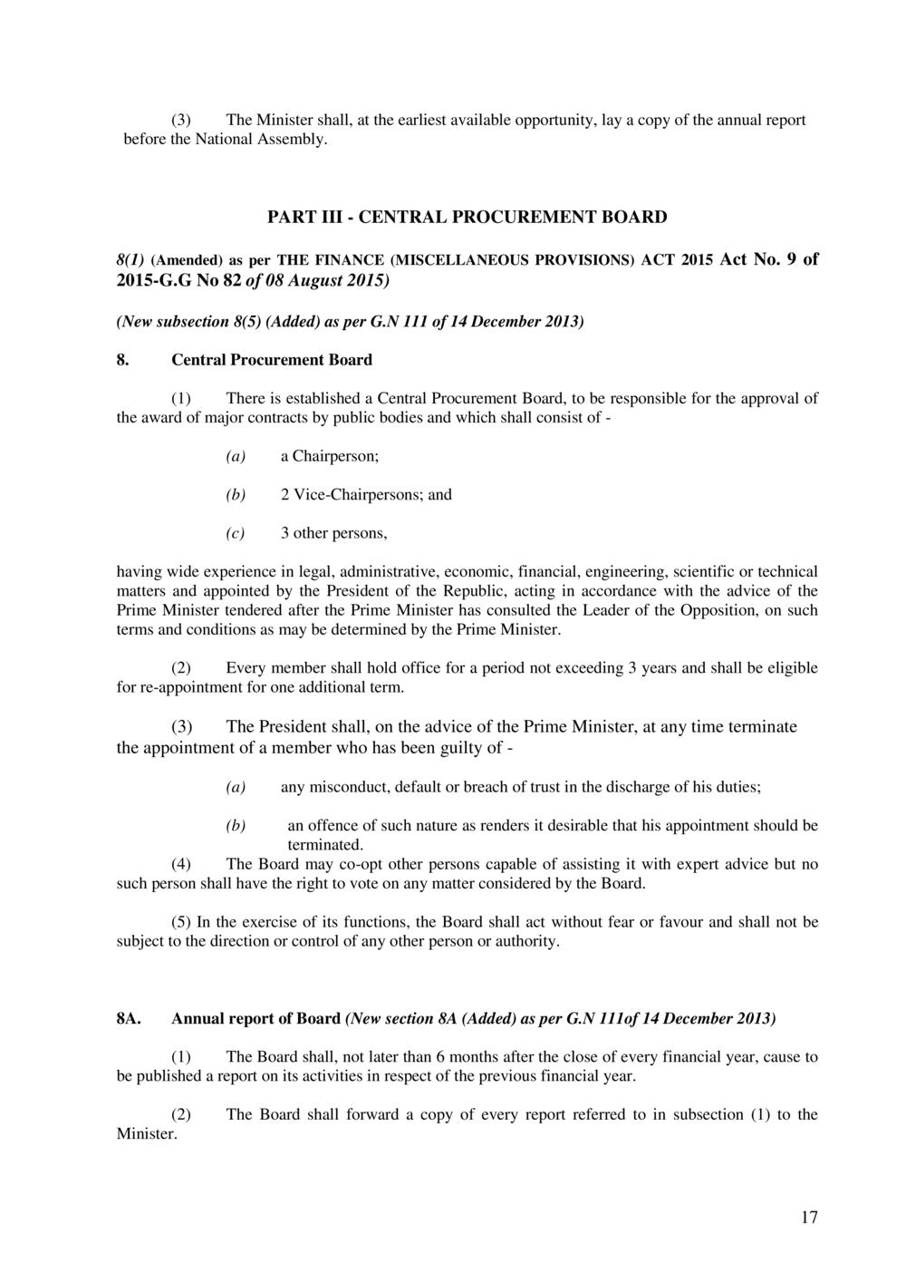 Public Procurement Act 2006-Amended as per Government Gazette No. 100 of 3 November 2018