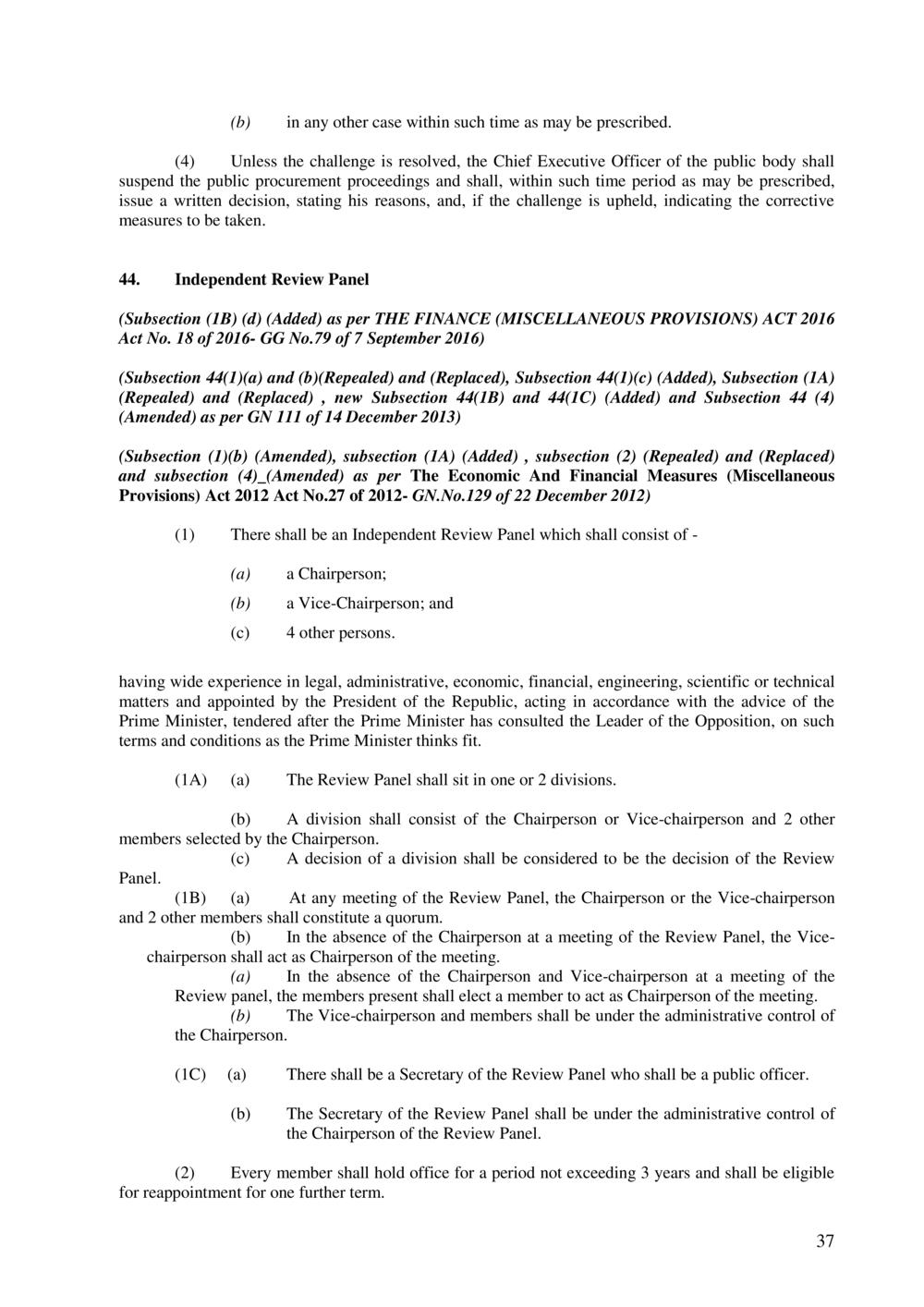 Public Procurement Act 2006-Amended as per Government Gazette No. 100 of 3 November 2018