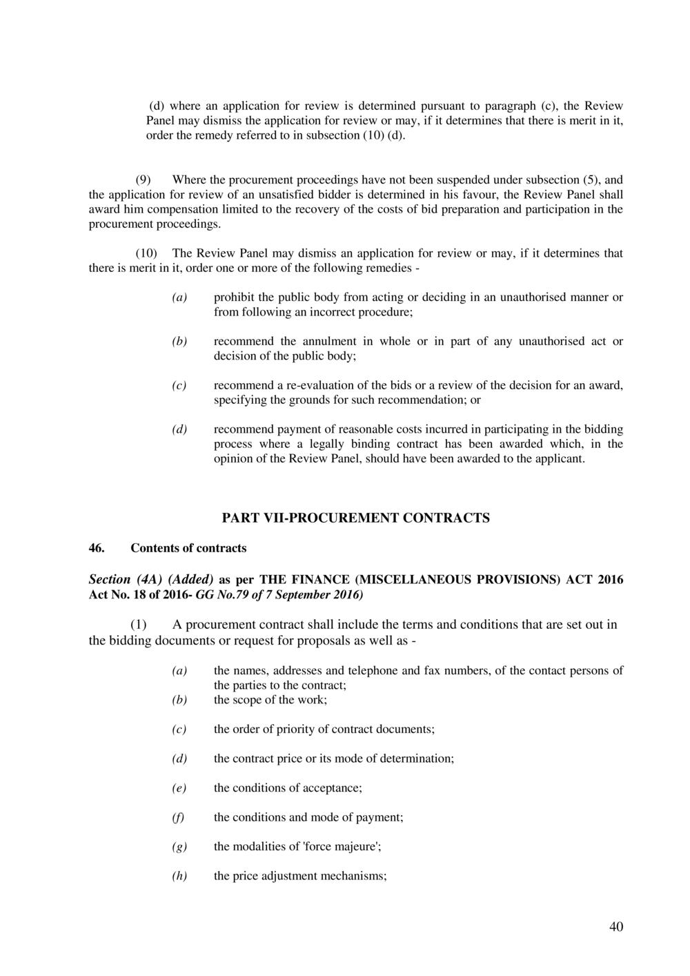 Public Procurement Act 2006-Amended as per Government Gazette No. 100 of 3 November 2018