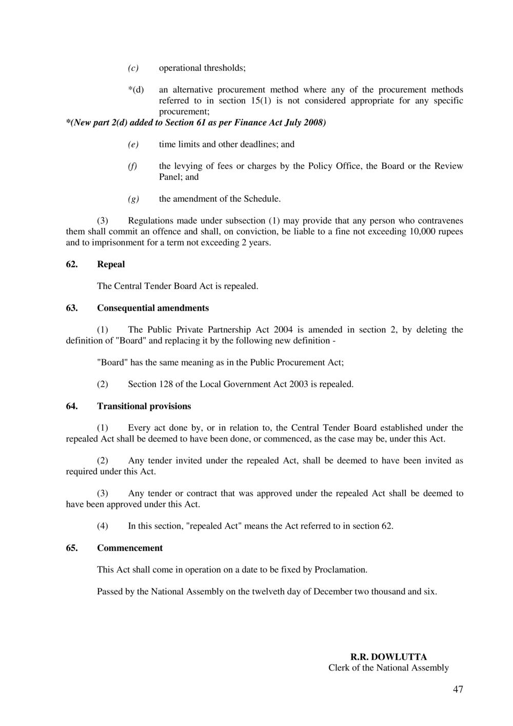 Public Procurement Act 2006-Amended as per Government Gazette No. 100 of 3 November 2018