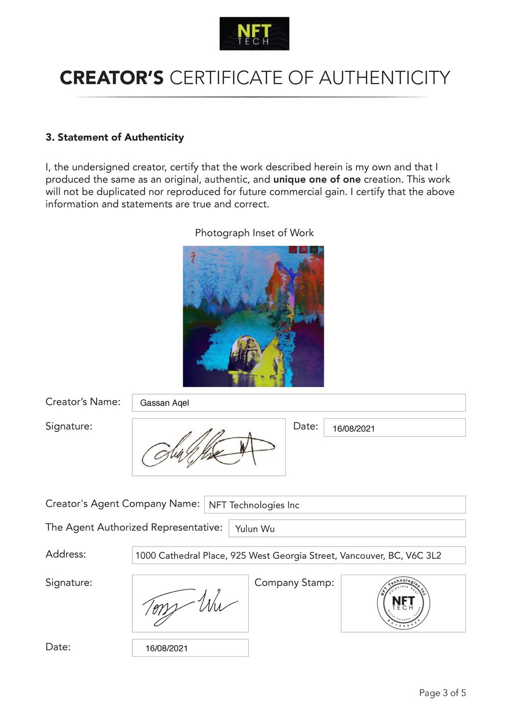 Certificate of Authenticity and Consignment Digital Velocity