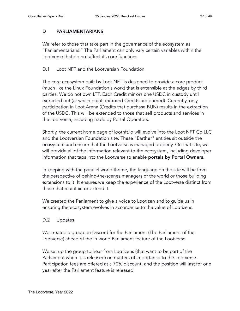 The Lootverse - Consultative Paper 2022