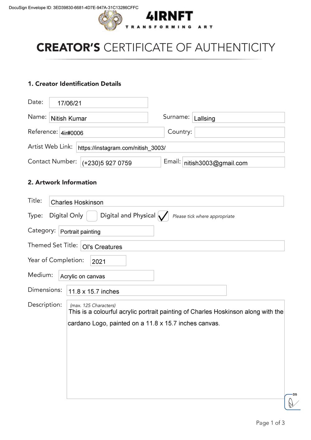 Certificate of Authenticity and Consignment_4IR_Hoskinson