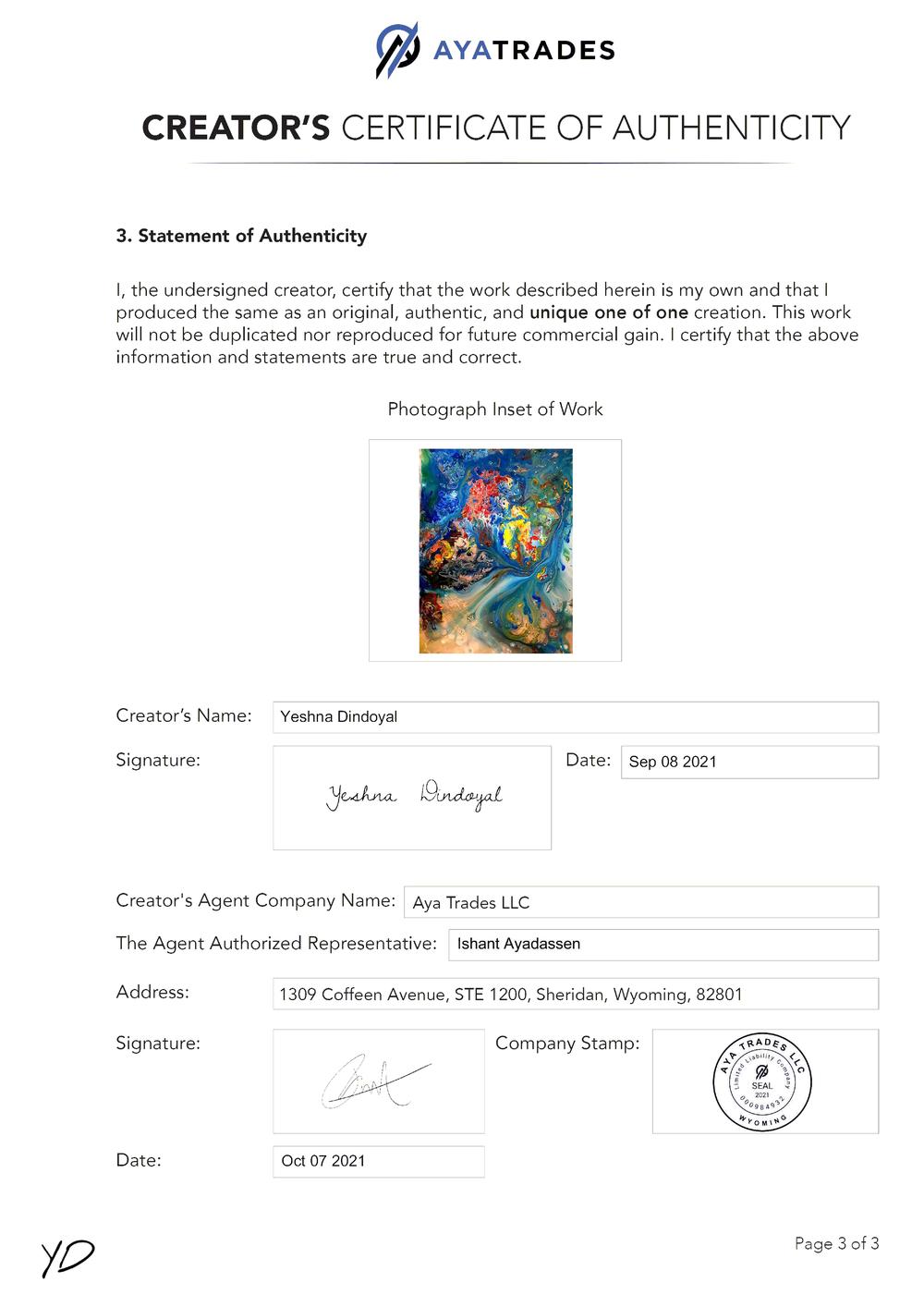 Certificate of Authenticity and Consignment - A Human Moment