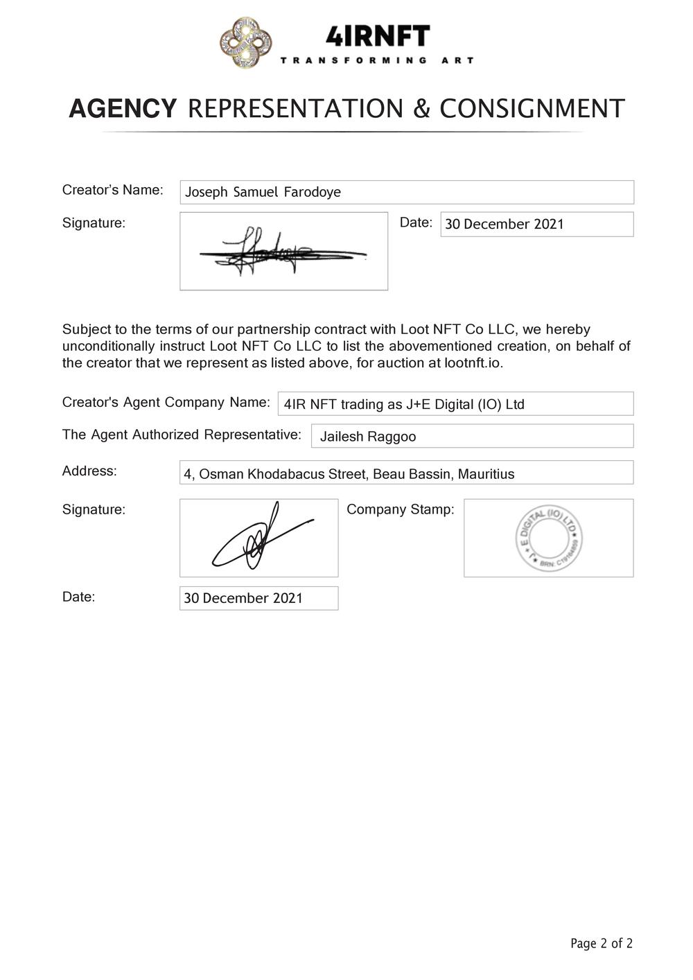 Certificate of Authenticity and Consignment - A Mutual Exchange Of Energy