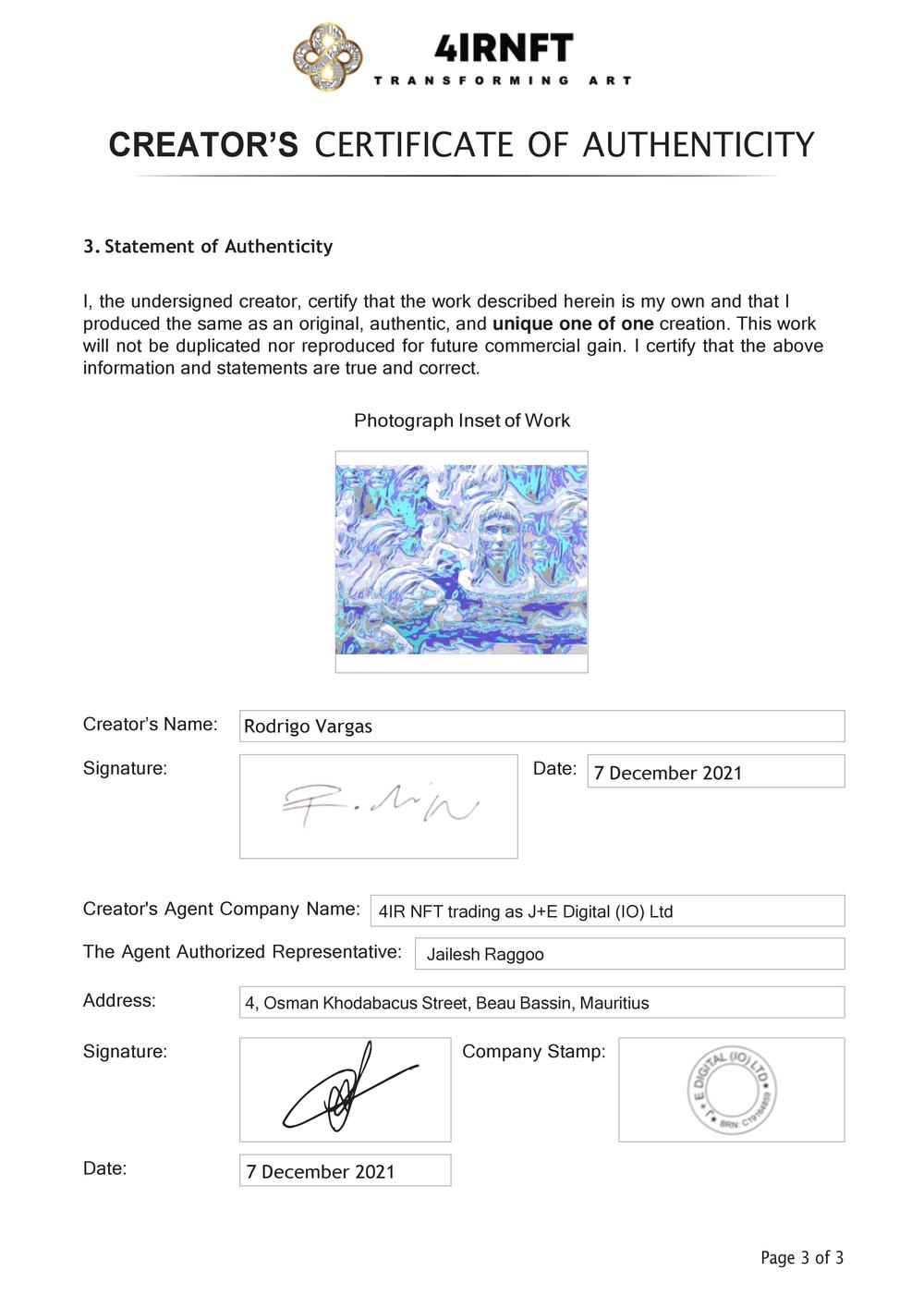 Certificate of Authenticity and Consignment - Acidnena