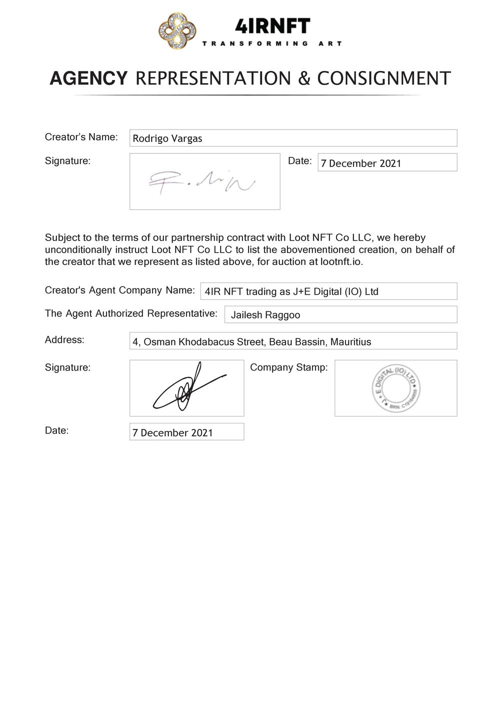 Certificate of Authenticity and Consignment - Acidnena