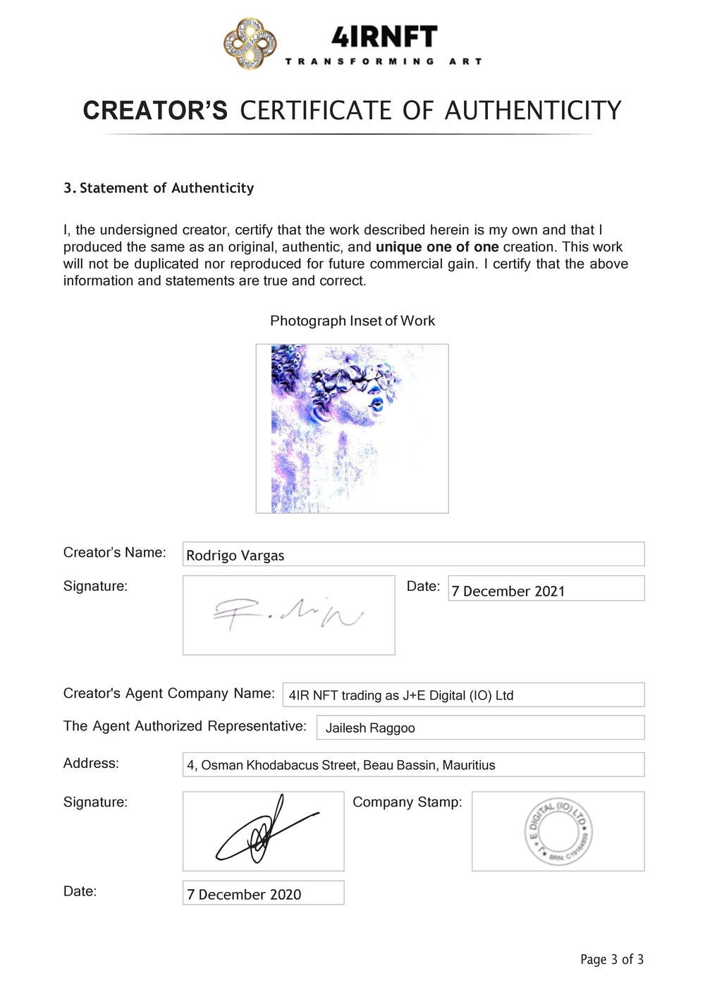 Certificate of Authenticity and Consignment - Acidnene