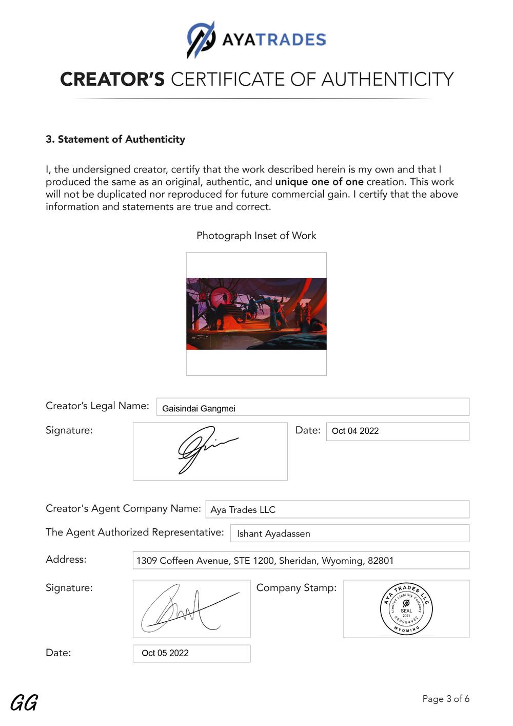 Certificate of Authenticity and Consignment - Alien Encounter