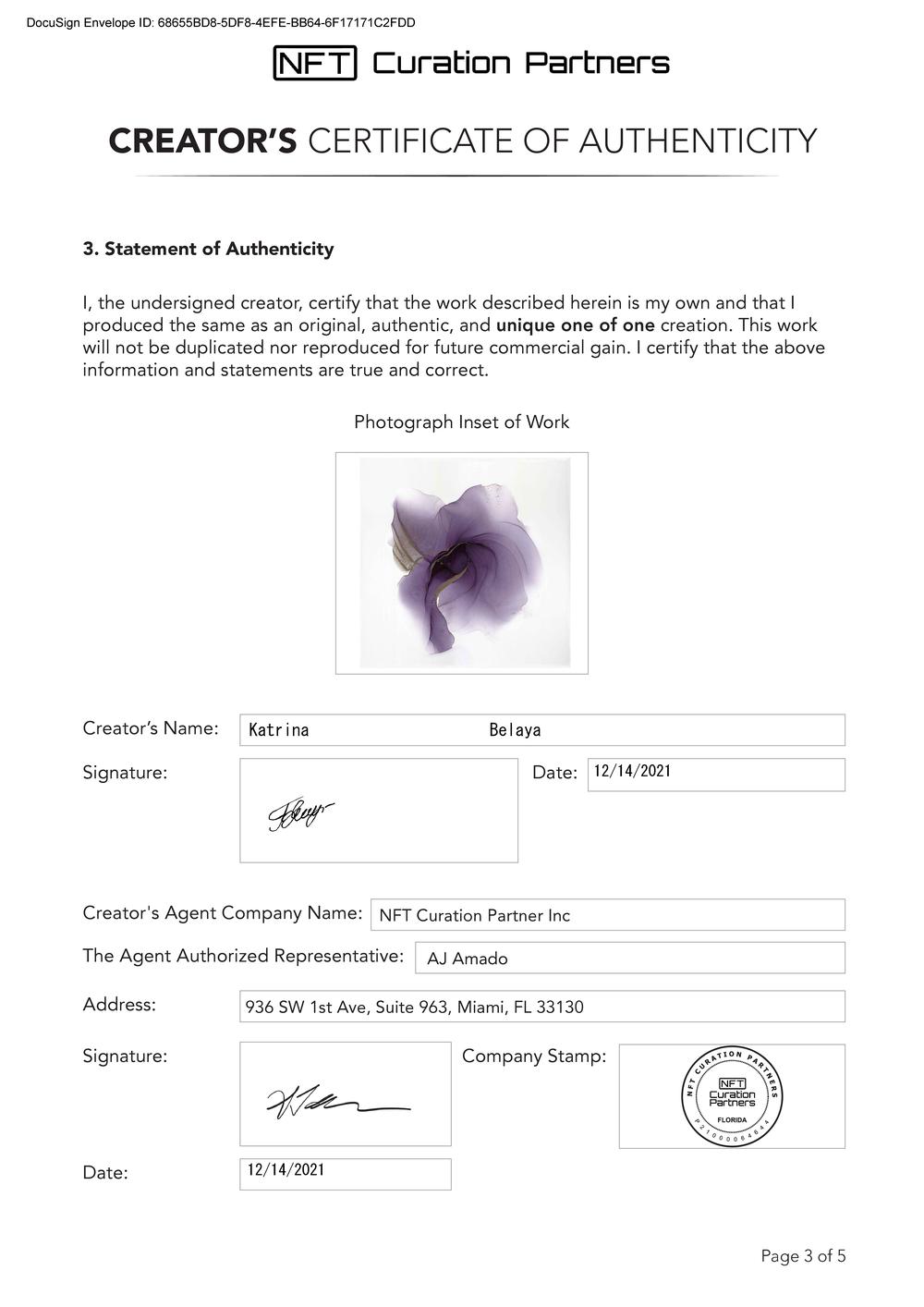 Certificate of Authenticity and Consignment - Amethyst Bloom