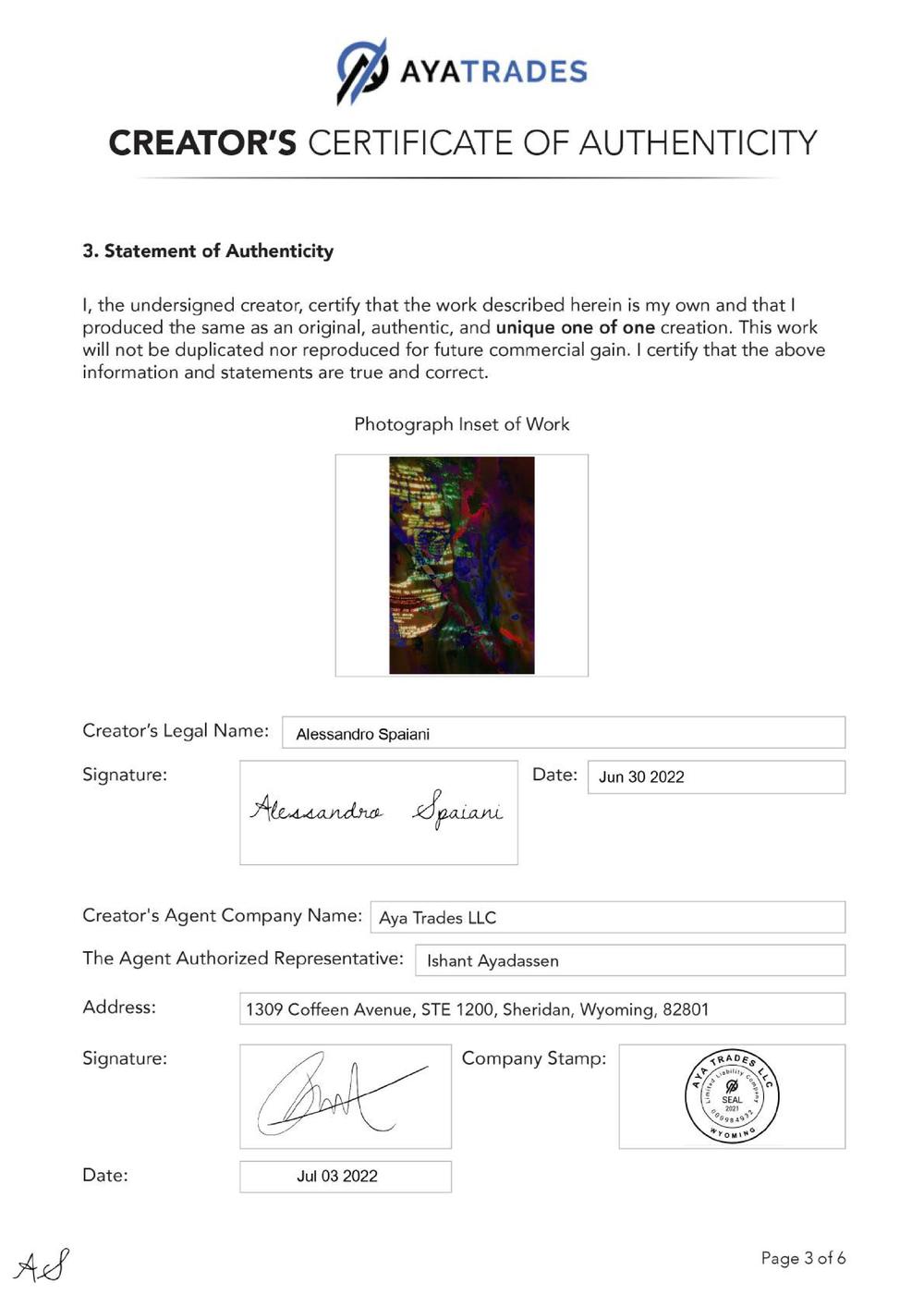 Certificate of Authenticity and Consignment - An Unexpected Encounter