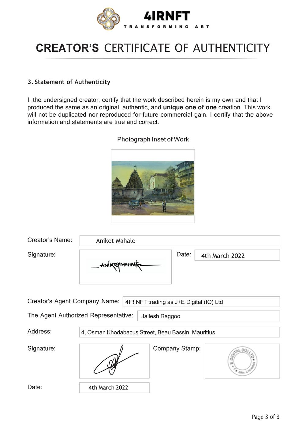 Certificate of Authenticity and Consignment - Ancient Architecture