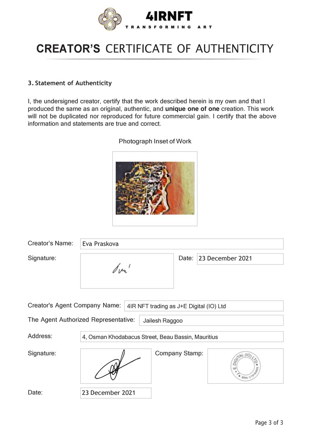 Certificate of Authenticity and Consignment - Annihilation