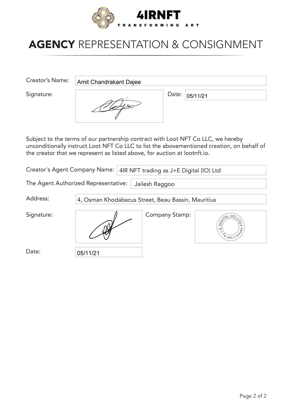 Certificate of Authenticity and Consignment Arc en Mer