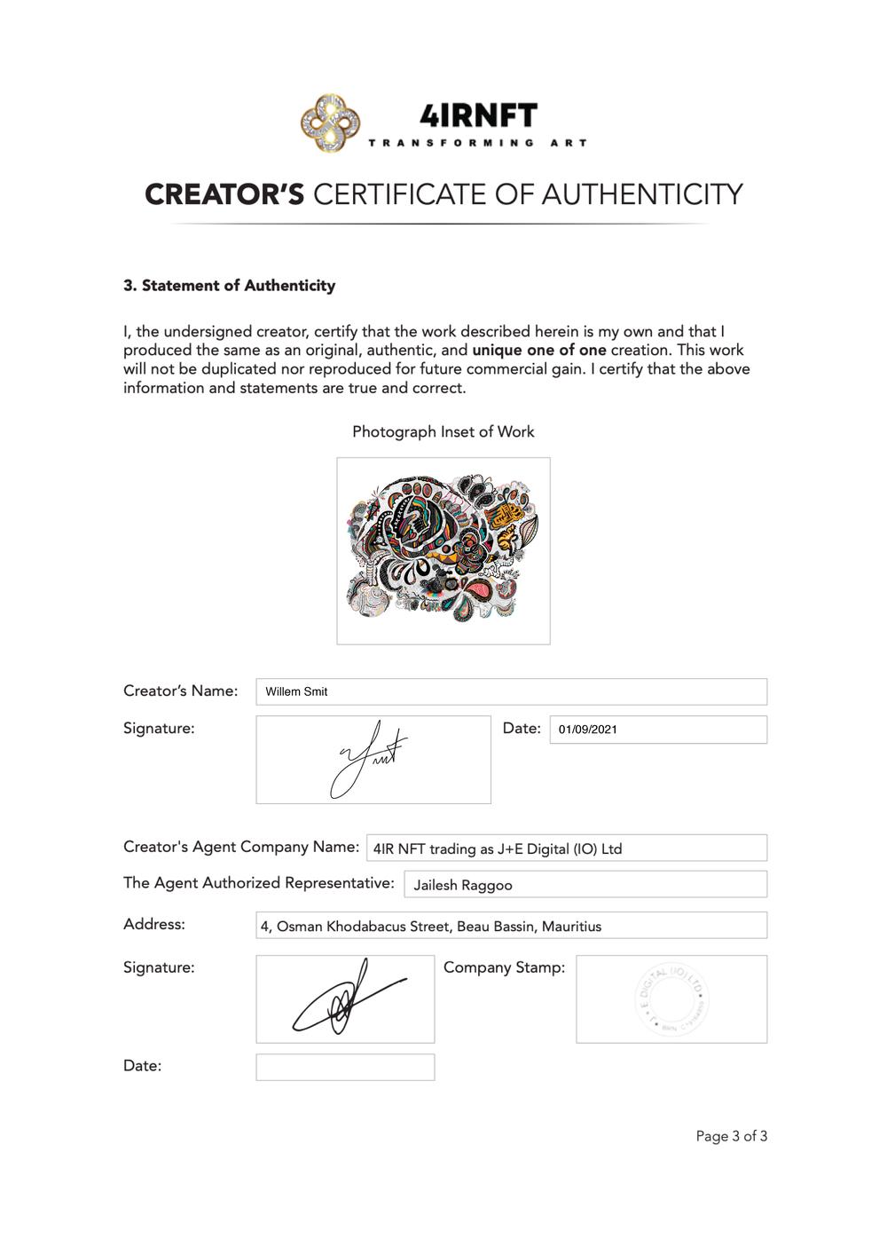 Certificate of Authenticity and Consignment Archipelago