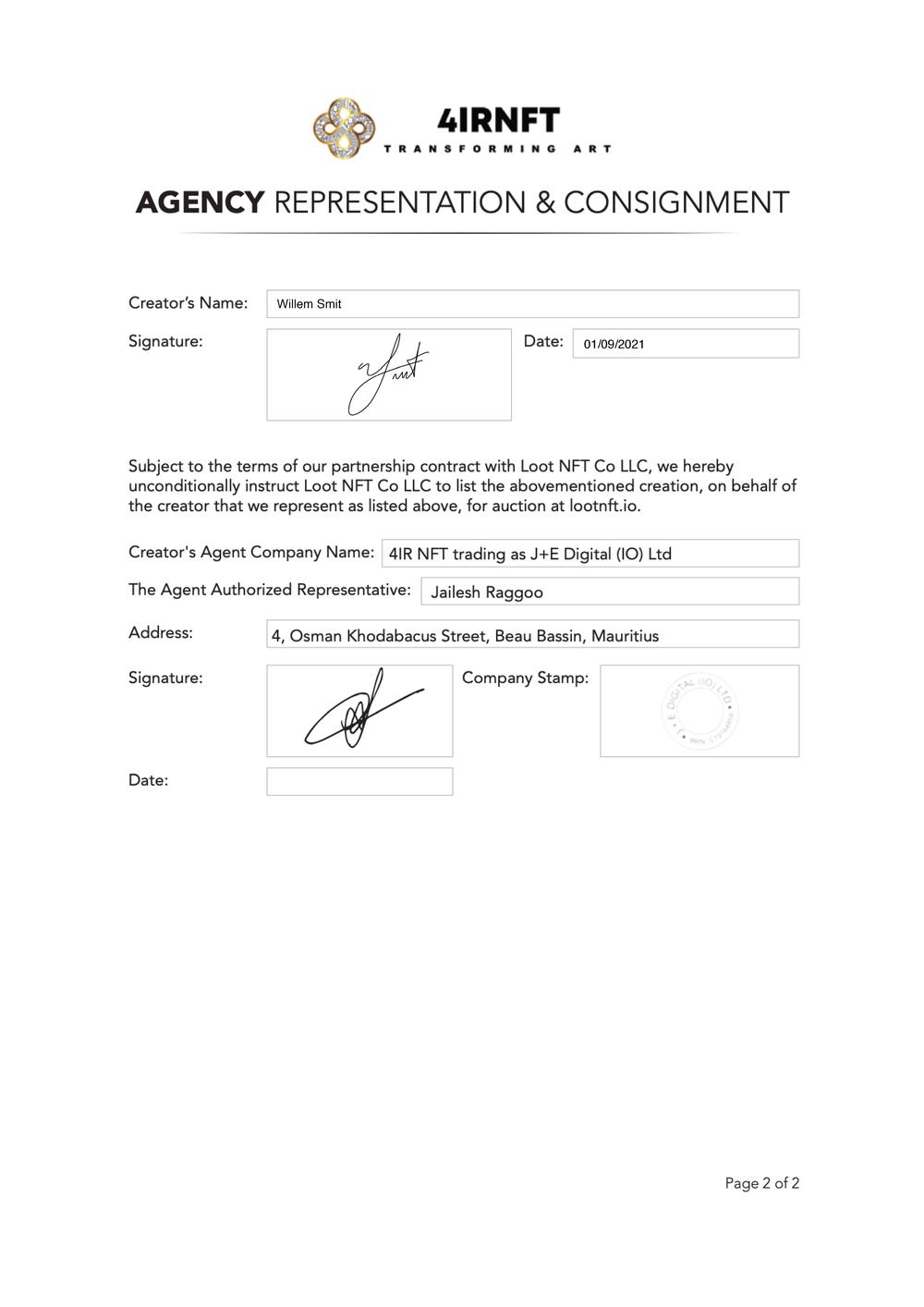 Certificate of Authenticity and Consignment Archipelago