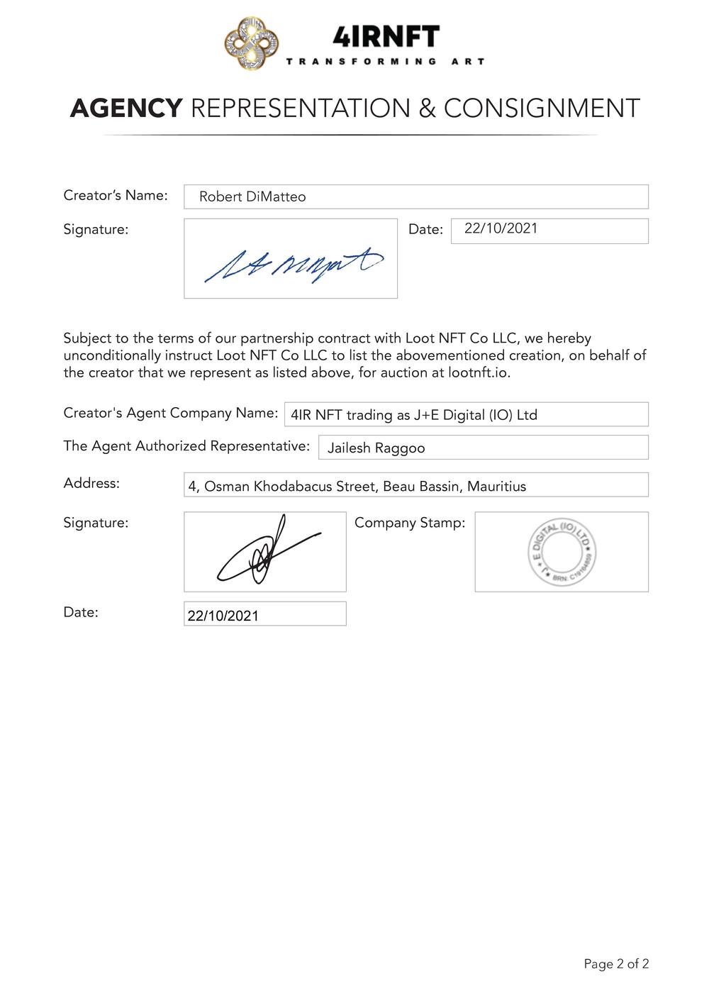 Certificate of Authenticity and Consignment - Arsenic