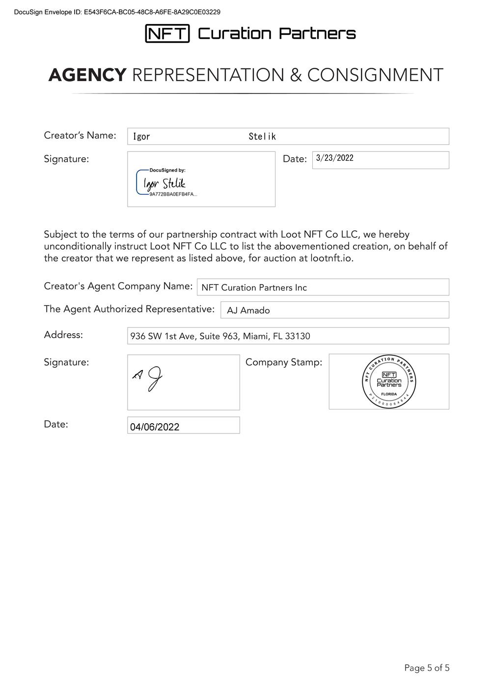 Certificate of Authenticity and Consignment - Astraea