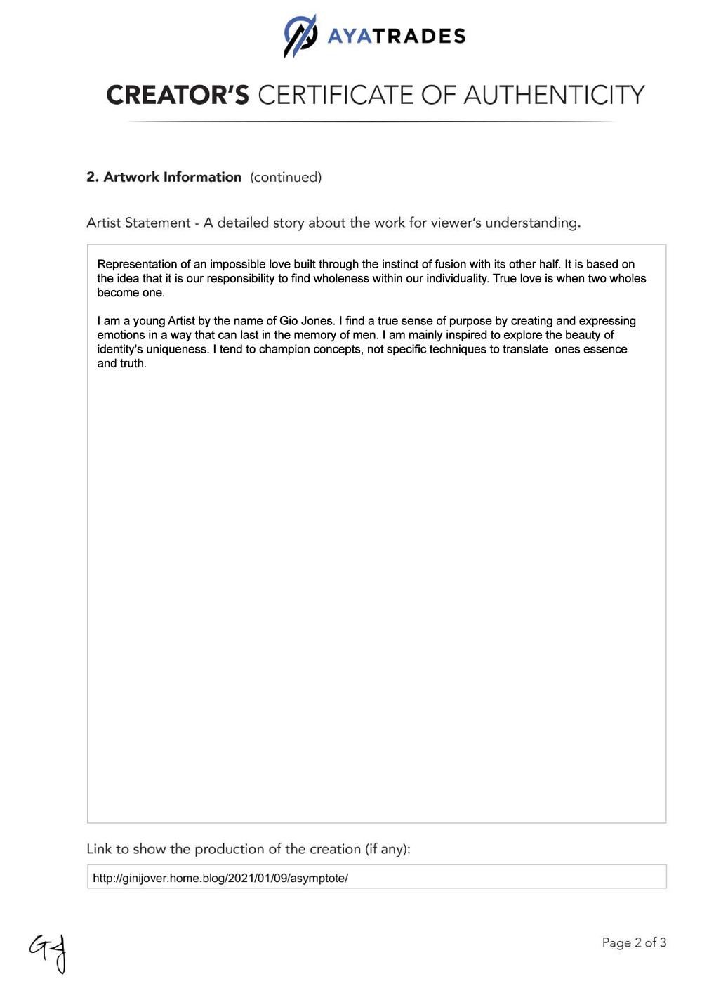 Certificate of Authenticity and Consignment - Asymptote