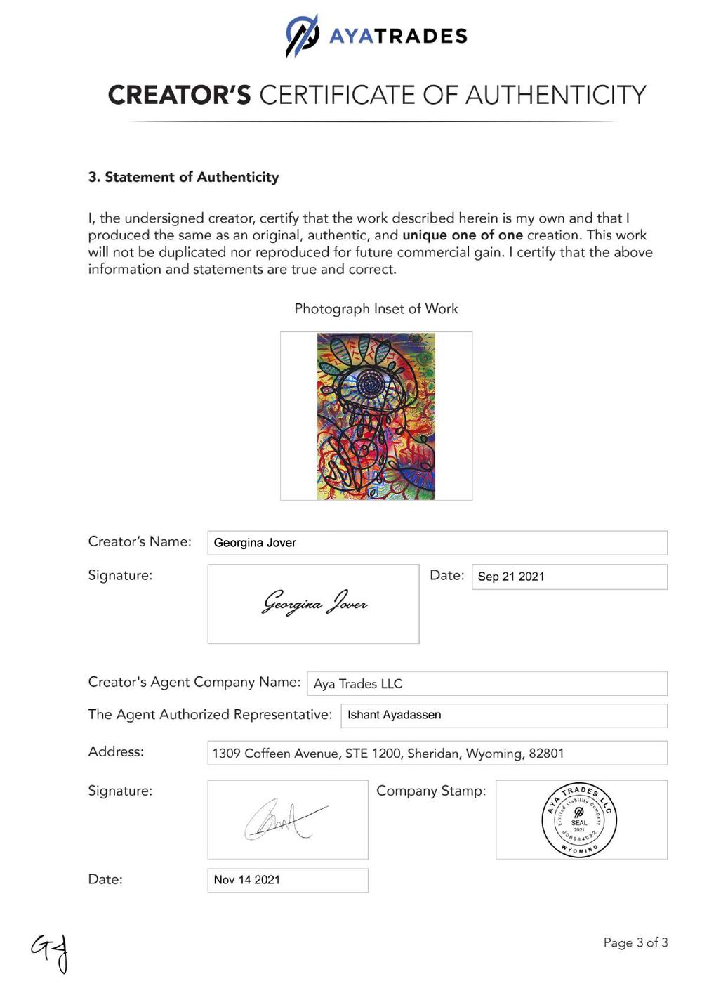 Certificate of Authenticity and Consignment - Asymptote