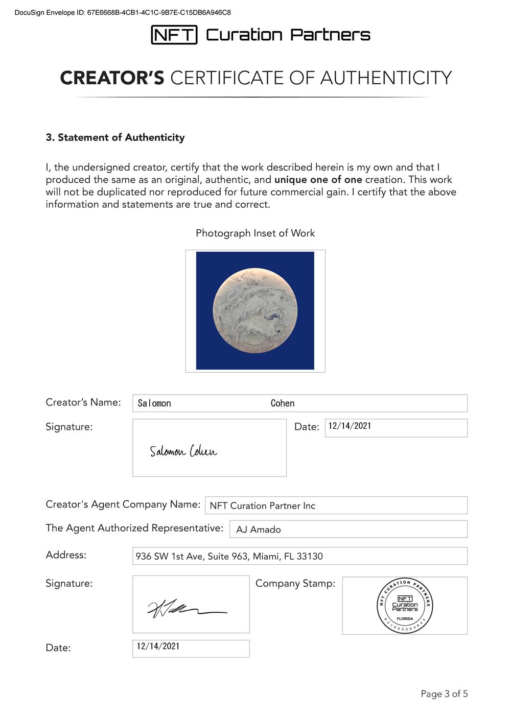 Certificate of Authenticity and Consignment - Athena
