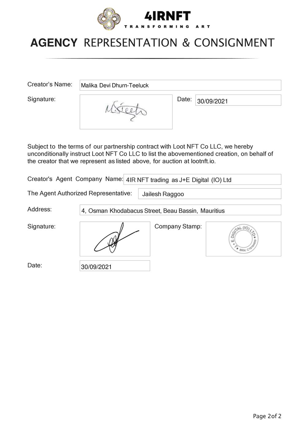 Certificate of Authenticity and Consignment - Awaiting Dawn