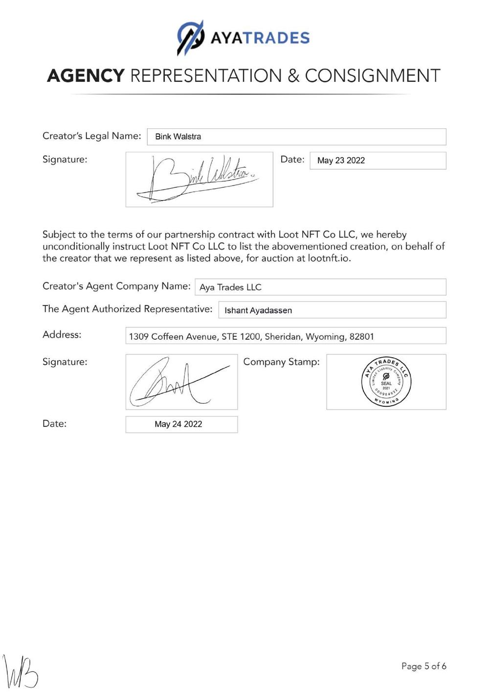 Certificate of Authenticity and Consignment - Azurebot