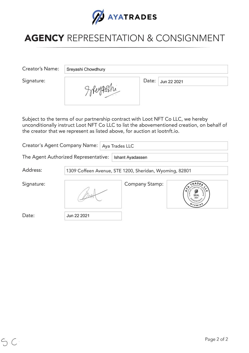 Certificate of Authenticity and Consignment Azz and Bits