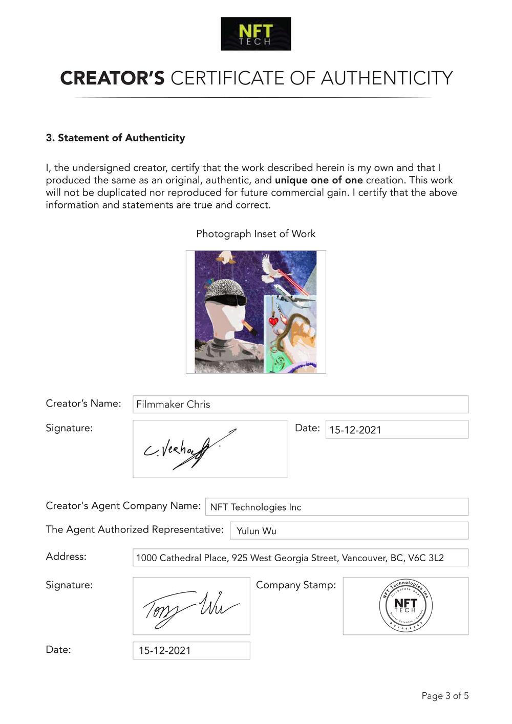 Certificate of Authenticity and Consignment - Beginning of the Revelation
