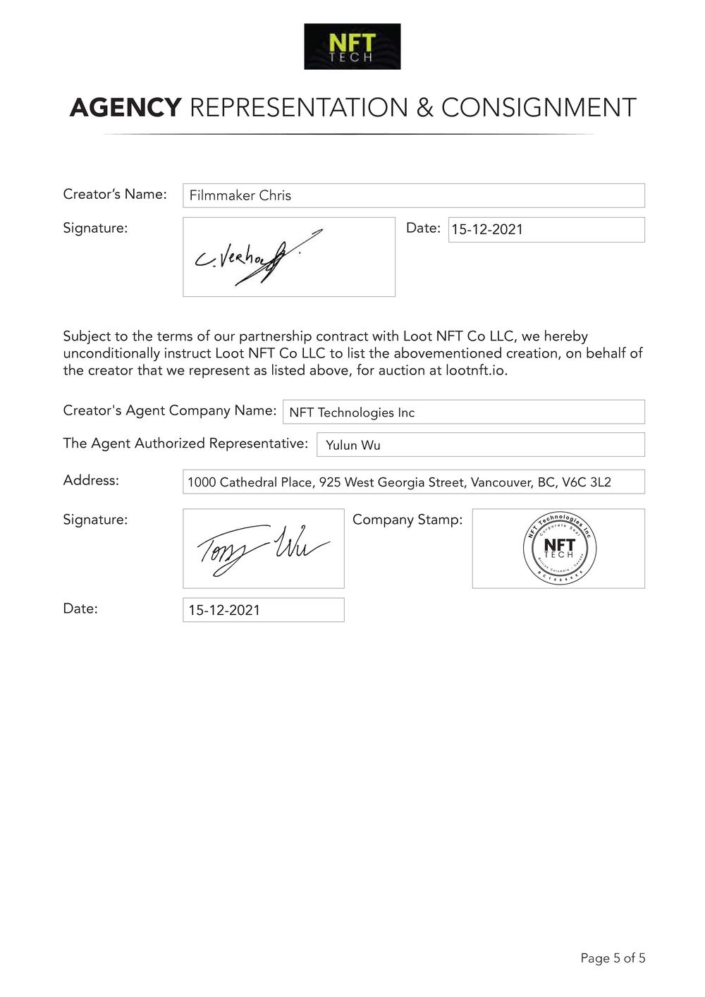 Certificate of Authenticity and Consignment - Beginning of the Revelation