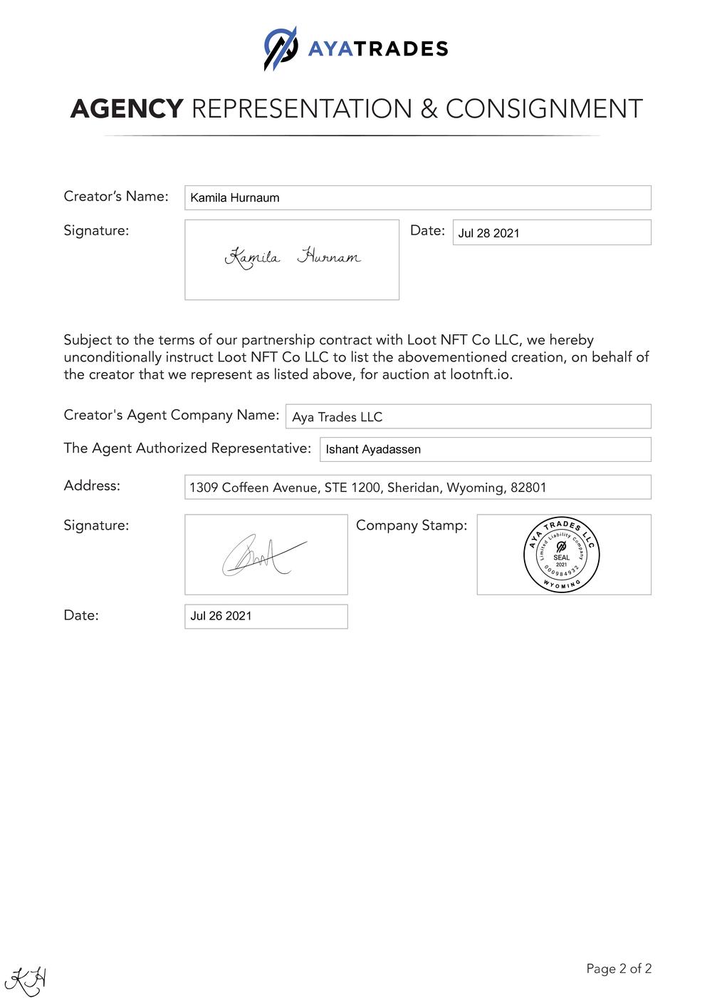 Certificate of Authenticity and Consignment Bloom