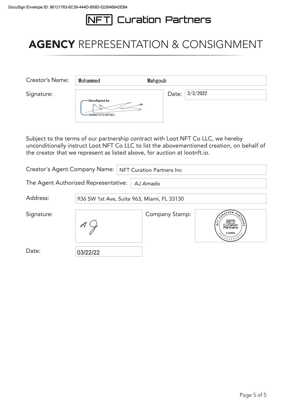 Certificate of Authenticity and Consignment - Blue - Mohammed