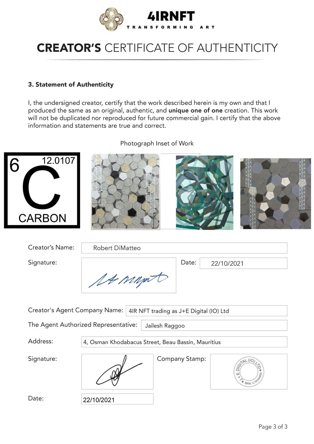 Certificate of Authenticity and Consignment - Carbon