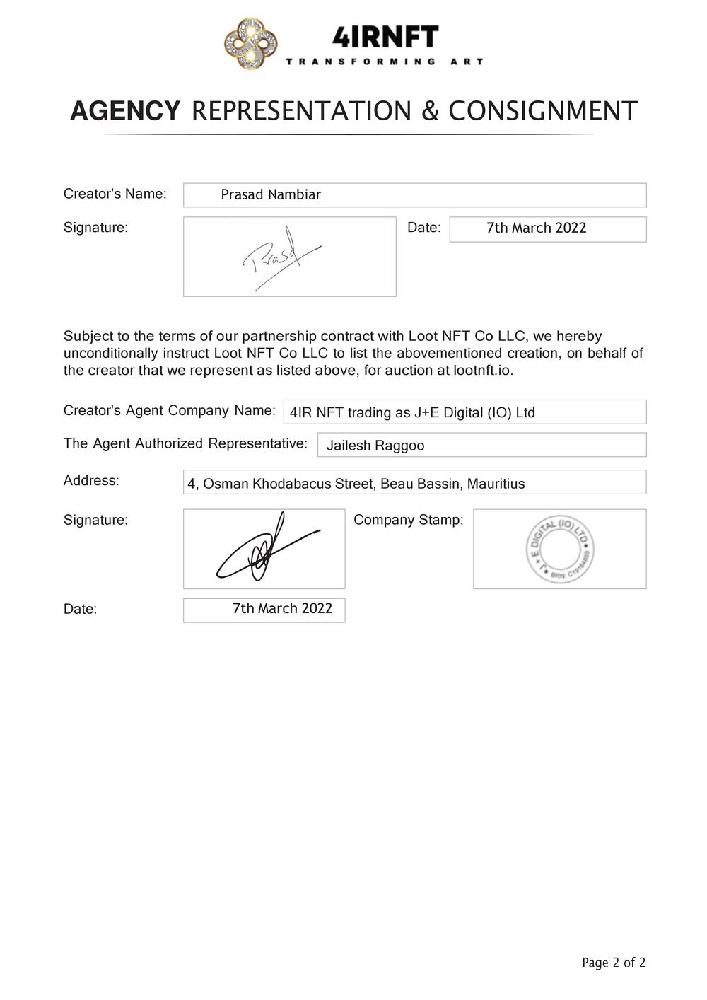 Certificate of Authenticity and Consignment - Chhatrapati Shivaji Maharaj