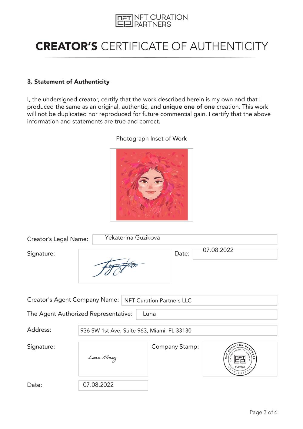 Certificate of Authenticity and Consignment - Chrysanthemum