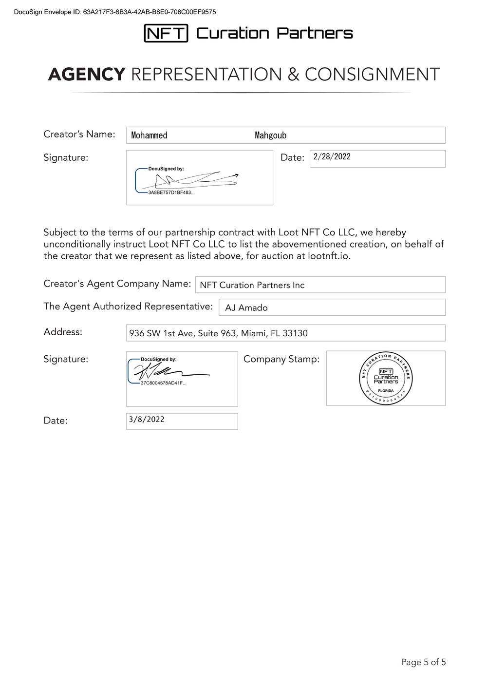 Certificate of Authenticity and Consignment - City Lights