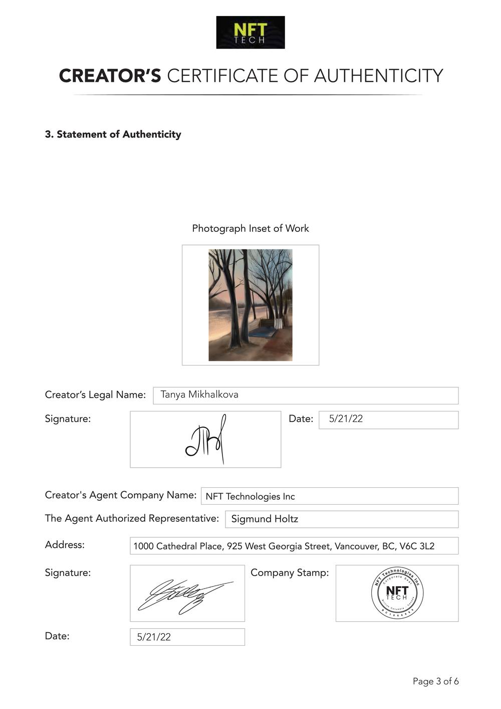 Certificate of Authenticity and Consignment - Coast