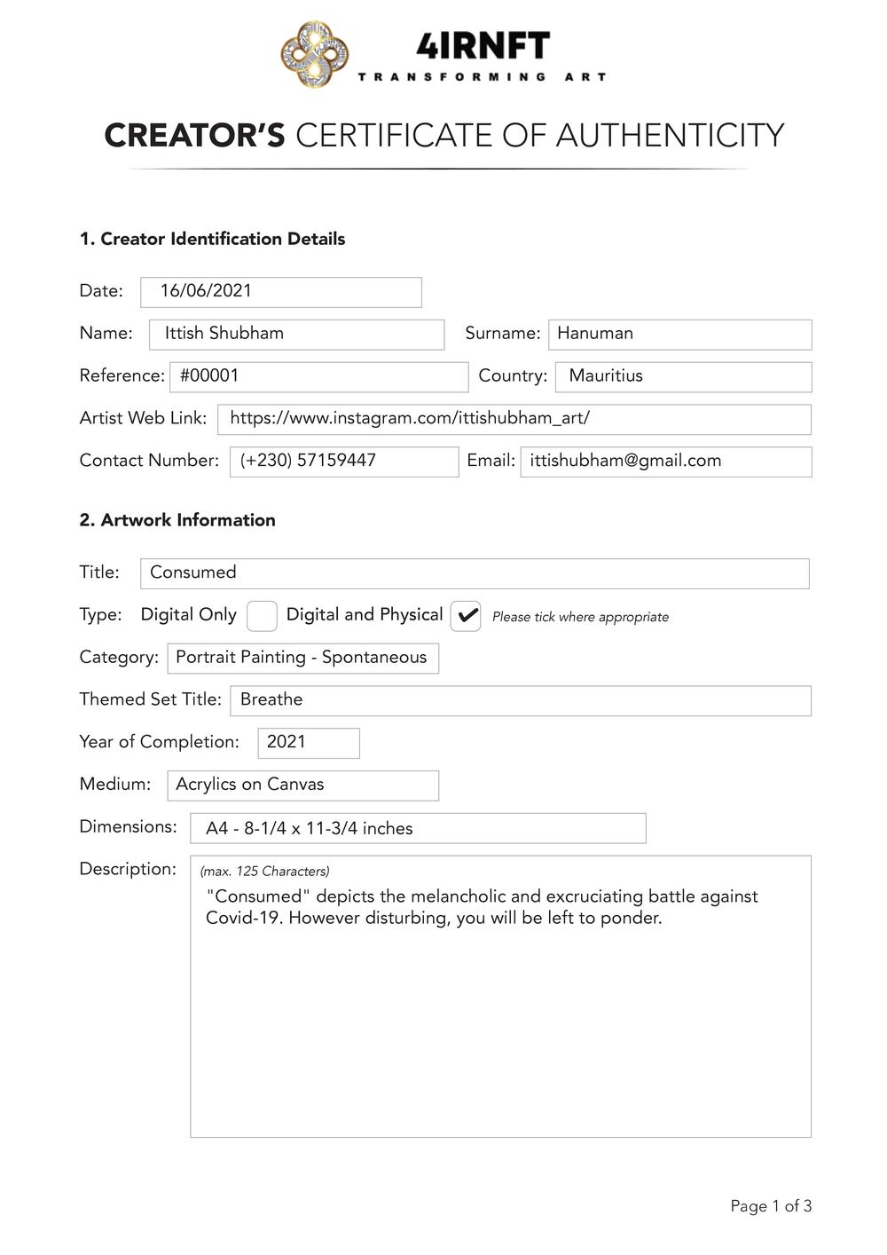 Certificate of Authenticity and Consignment_Consumed_Hanuman