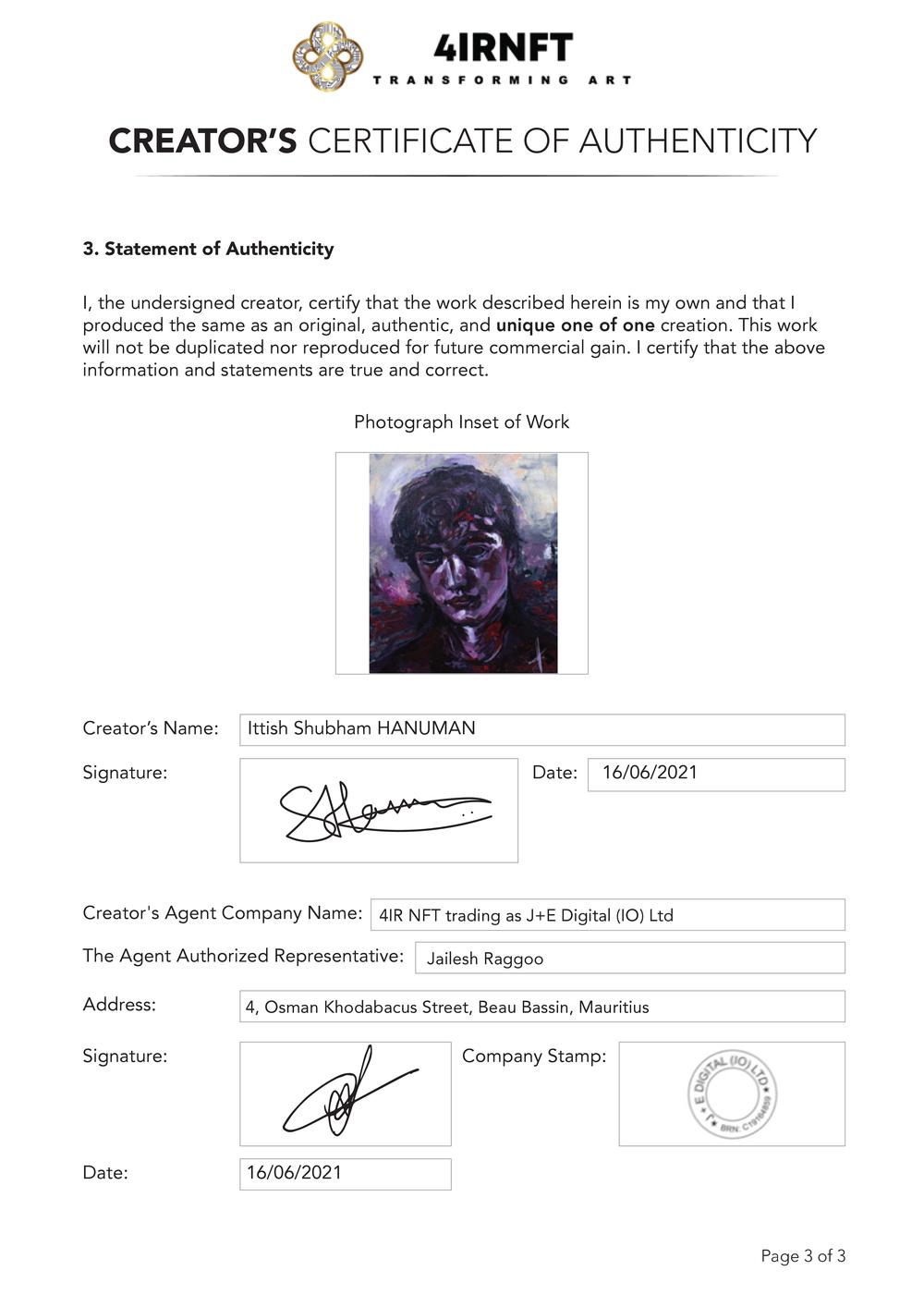 Certificate of Authenticity and Consignment_Consumed_Hanuman